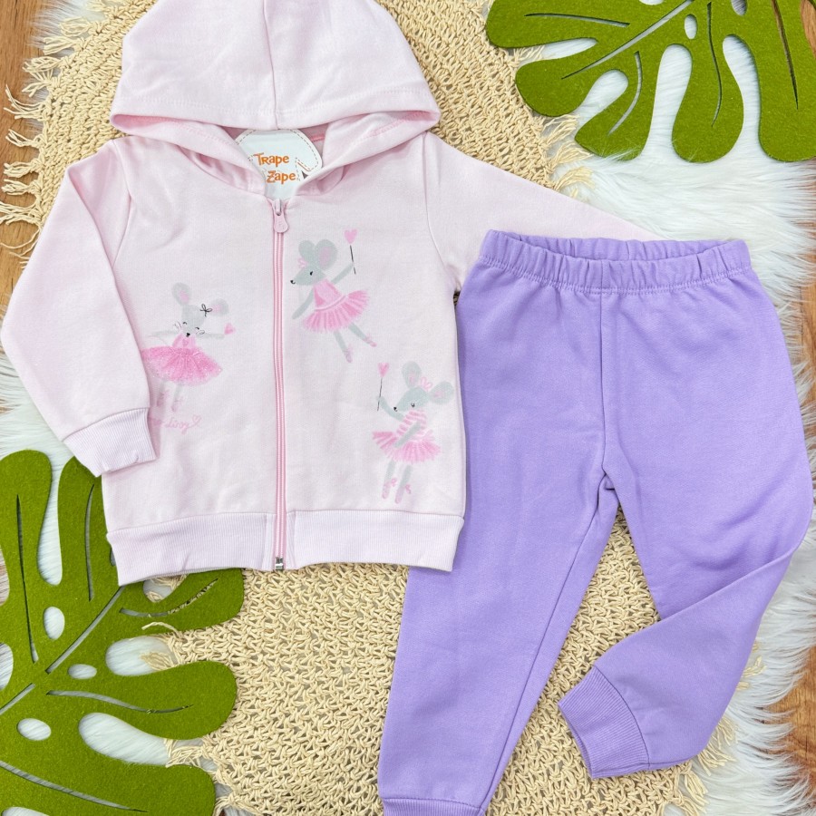 Conj. Jaqueta Ratinhas Bailarinas e Calça - Rosa e Lilás
